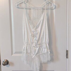 White Satin & Lace Romper - Size Medium